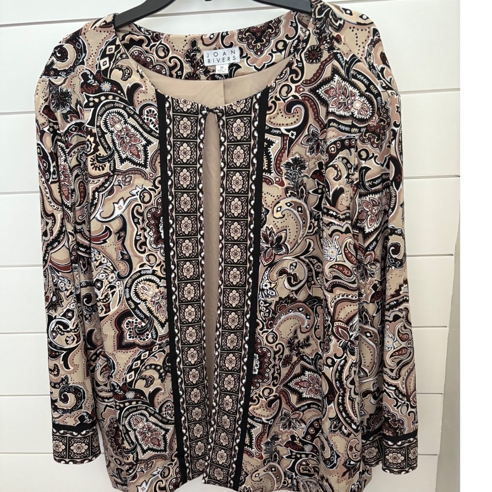Joan Rivers 3X Open Front Paisley Print Lightweight Jacket, Cover‎ Up